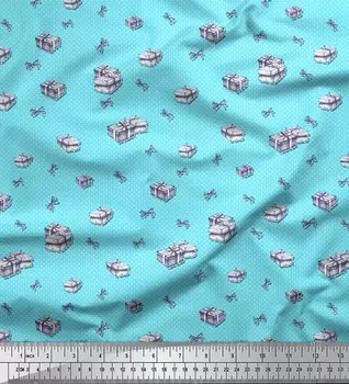 Soimoi Blue Japan Crepe Satin Ткань Лента и подарочная коробка Ткань с принтом для вечеринок 1 метр 42 дюйма 42 Inch Wide - Poly Crepe синий