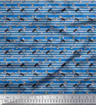 Soimoi Blue Japan Crepe Satin Ткань Печенье, стекло и полосатая ткань с принтом в виде сердца на метр 42 дюйма 42 Inch Wide - Poly Crepe синий
