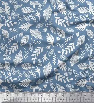 Soimoi Blue Japan Crepe Satin Ткань с принтом тропических листьев на метр 42 дюйма 42 Inch Wide - Poly Crepe зелёный