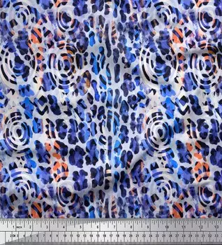 Soimoi Blue Japan Crepe Satin Ткань с леопардовым принтом из кожи животных на метр 42 дюйма 42 Inch Wide - Poly Crepe синий