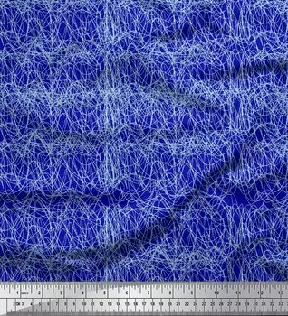 Soimoi Blue Japan Crepe Satin Ткань с мазком кистью Абстрактная ткань с принтом на метр 42 дюйма 42 Inch Wide - Cotton Voile синий