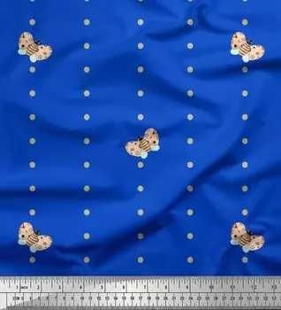 Soimoi Blue Japan Crepe Satin Ткань с принтом в горошек и медоносных пчел и насекомых на метр 42 дюйма 42 Inch Wide - Poly Crepe синий