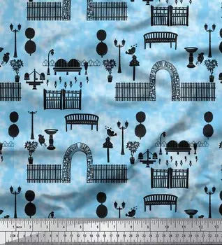 Soimoi Blue Japan Crepe Satin Ткань Скамейка и заборные ворота Современный стиль Тканевые принты на метр 42 дюйма 42 Inch Wide - Poly Crepe зелёный