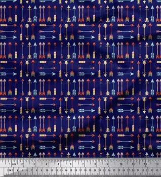 Soimoi Blue Japan Crepe Satin Ткань со стрелкой Племенной принт Швейная ткань метр 42 дюйма 42 Inch Wide - Cotton Voile синий