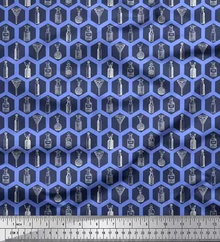 Soimoi Blue Japan Crepe Satin Ткань Сотовый дизайн и дизайнерская ткань с принтом для бутылок на метр 42 дюйма 42 Inch Wide - Poly Crepe синий