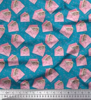 Soimoi Blue Japan Crepe Satin Ткань Текст и конверт Детская декоративная ткань Печатный метр 42 дюйма 42 Inch Wide - Japan Crepe Satin синий