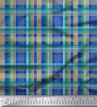 Soimoi Blue Japan Crepe Satin Ткань в клетку с принтом в клетку на метр 42 дюйма 42 Inch Wide - Poly Crepe синий