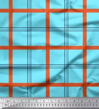 Soimoi Blue Japan Crepe Satin Ткань в клетку с принтом в клетку на метр 42 дюйма 42 Inch Wide - Poly Crepe синий