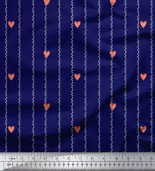 Soimoi Blue Japan Crepe Satin Ткань в народном стиле с принтом в виде сердца и полос, швейная ткань, метр 42 дюйма 42 Inch Wide - Poly Crepe синий