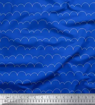 Soimoi Blue Japan Креп-Атласная Ткань Художественные Волны Абстрактные Принты На Ткани По Метрам 42 Дюйма 42 Inch Wide - Poly Crepe синий