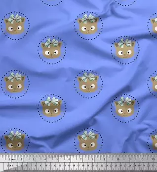 Soimoi Blue Japan креп-атласная ткань с бантом и принтом лица котенка, швейная ткань, метр 42 дюйма 42 Inch Wide - Poly Crepe синий