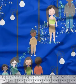 Soimoi Blue Japan креп-атласная ткань уличный фонарь с принтом человеческой фигуры ткань на метр 42 дюйма 42 Inch Wide - Poly Crepe синий