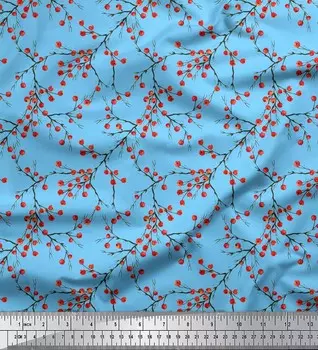 Soimoi Blue Japan Креп-Атласная Ткань Вишни Фрукты Ткани Принты По метрам 42 Дюйма 42 Inch Wide - Poly Crepe синий