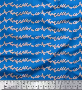 Soimoi Blue Japan креп-атласная ткань в полоску и с принтом листьев, швейная ткань, метр 42 дюйма 42 Inch Wide - Cotton Voile синий