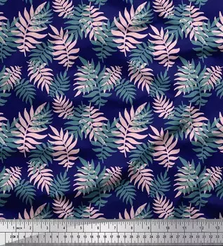 Soimoi Blue Japan креп-сатин ткань с художественным рисунком листьев ткань 1 метр 42 дюйма 42 Inch Wide - Cotton Voile синий