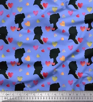 Soimoi Blue Japan креп-сатин ткань с принтом в форме сердца, для мужчин и женщин, лицо, фигура человека, ткань по метрам, 42 дюйма 42 Inch Wide - Poly Crepe синий