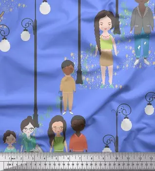 Soimoi Blue Japan креп-сатин ткань уличный фонарь человеческая фигура ткань с принтом по метрам 42 дюйма 42 Inch Wide - Poly Crepe синий