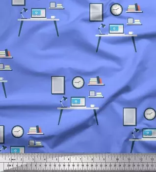 Soimoi Blue Japan креп-сатиновая ткань монитор, книги и учебный стол образовательная тема с принтом швейная ткань метр 42 дюйма 42 Inch Wide - Poly Crepe синий