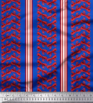 Soimoi Blue Japan креп-сатиновая ткань с бантом и полоской для шитья, метр 42 дюйма 42 Inch Wide - Poly Crepe синий