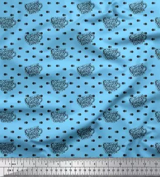 Soimoi Blue Japan креп-сатиновая ткань в горошек и хорошее начало дня с кофейным текстовым принтом, швейная ткань, метр 42 дюйма 42 Inch Wide - Poly Crepe синий