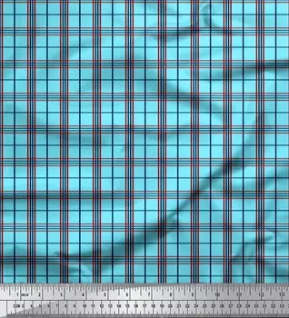 Soimoi Blue Japan креп-сатиновая ткань в клетку с принтом, швейная ткань, метр 42 дюйма 42 Inch Wide - Poly Crepe синий