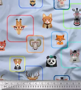 Soimoi Blue Poly Snap Ткань Животные Печать Лица Швейная Ткань метр 42 дюйма 42 Inch Wide - Poly Crepe синий