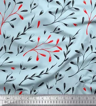 Soimoi Blue Poly Crepe Fabric European Ash Seeds Листья Печатная ткань на метр 42 дюйма 42 Inch Wide - Poly Crepe синий
