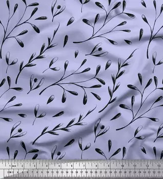 Soimoi Blue Poly Crepe Fabric European Ash Seeds Листья Печатная ткань на метр 42 дюйма 42 Inch Wide - Poly Crepe синий
