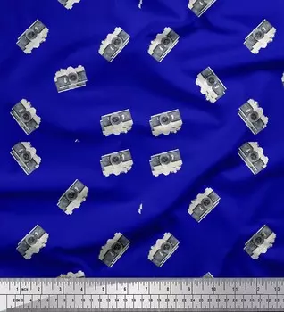 Soimoi Blue Poly Crepe Fabric Handy Camera Travel Decor Ткань Печатный метр 42 дюйма 42 Inch Wide - Poly Crepe синий