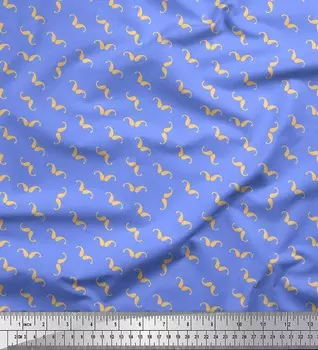 Soimoi Blue Poly Crepe Fabric Moustache Paisley Decor Fabric Printed metre 42 Inch 42 Inch Wide - Poly Crepe синий