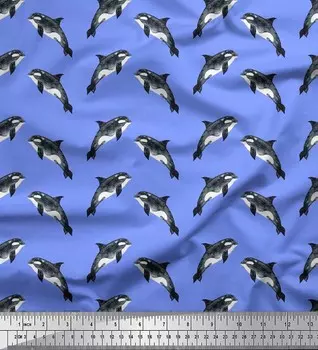 Soimoi Blue Poly Crepe Fabric Ткань с принтом дельфинов 1 метр 42 дюйма 42 Inch Wide - Poly Crepe зелёный