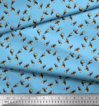 Soimoi Blue Poly Crepe Ткань Тукан Птица Декор Ткань Печатный метр 42 дюйма 42 Inch Wide - Poly Crepe синий