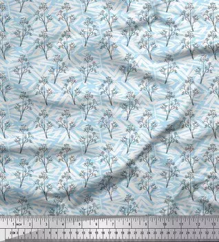 Soimoi Blue Poly Snap Fabric Силуэт Ветвь Листья Печать Ткань по метрам 42 дюйма 42 Inch Wide - Poly Crepe синий