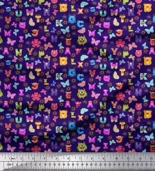 Soimoi Blue Rayon Fabric Insect|Sun & Cartoon Alphabets Text Decor Fabric Printed BTY 42 Inch 42 Inch Wide - Viscose Chiffon темно-синий