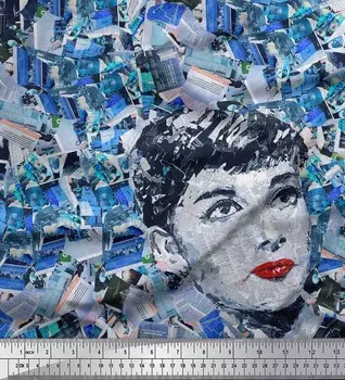 Soimoi Blue Rayon Fabric News Paper & Women Face Print Fabric by Yard 42 Inch 42 Inch Wide - Cotton Cambric средний синий