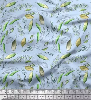 Soimoi Blue Япония Креп Атлас Ткань Художественные листья Печать Швейная ткань метр 42 дюйма 42 Inch Wide - Poly Crepe зелёный