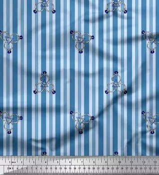 Soimoi Blue Япония Креп Атлас Ткань Кольцо & Полоса Принт Ткань по метру 42 дюйма 42 Inch Wide - Poly Crepe синий