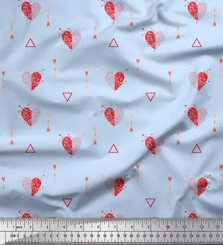 Soimoi Blue Япония Креп Атласная Ткань Треугольник & Стрела Сердце Печатная Ремесленная Ткань на метр 42 дюйма 42 Inch Wide - Poly Crepe синий
