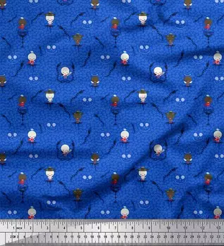 Soimoi Синяя японская креп-сатиновая ткань с принтом тыквы, змеи и дьявола и мультяшным принтом, 42 дюйма по метрам 42 Inch Wide - Poly Crepe зелёный