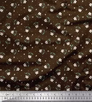 Soimoi Brown Japan Crepe Satin Fabric Dot & Cardamine Floral Fabric Prints By metre 42 Inch 42 Inch Wide - Poly Crepe коричневый