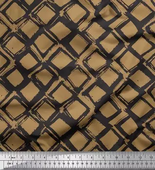 Soimoi Brown Japan Crepe Satin Ткань с ромбовидным геометрическим принтом 1 метр 42 дюйма 42 Inch Wide - Cotton Voile коричневый