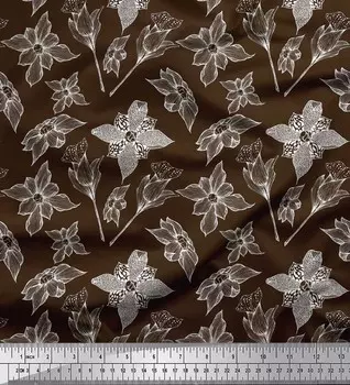 Soimoi Brown Poly Snap Fabric Foxglove & Columbine Star Цветочный принт Крафтовая ткань на метр 42 дюйма 42 Inch Wide - Poly Crepe коричневый