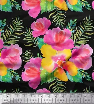 Soimoi Черная поли-креповая ткань с цветочным принтом на ткани по метрам 42 дюйма 42 Inch Wide - Poly Crepe белый