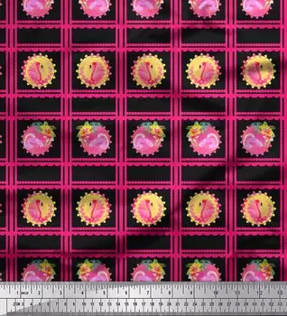 Soimoi Черная полиэфирная креповая ткань с геометрическим рисунком и фламинго с принтом птиц 1 метр 42 дюйма 42 Inch Wide - Poly Crepe чёрный