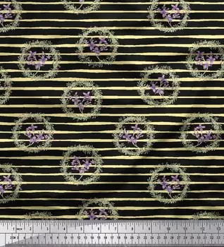 Soimoi Черная полиэфирная креповая ткань Сиреневый венок Ткань с акварельным принтом по метрам 42 дюйма 42 Inch Wide - Poly Crepe чёрный