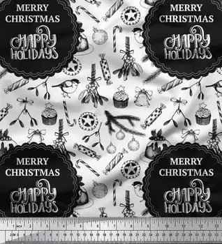 Soimoi черная японская креп-атласная ткань конфеты, колокольчики и безделушки рождественский принт швейная ткань метр 42 дюйма 42 Inch Wide - Poly Crepe фиолетовый