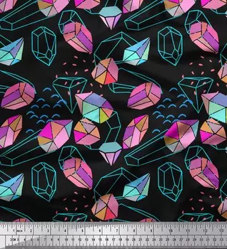 Soimoi черная японская креп-атласная ткань с камнем и бриллиантом, геометрический принт, швейная ткань, метр 42 дюйма 42 Inch Wide - Poly Crepe чёрный