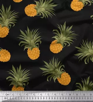 Soimoi Черная японская креп-сатиновая ткань с рисунком сосновых фруктов 1 метр 42 дюйма 42 Inch Wide - Poly Crepe зелёный