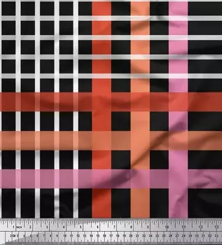 Soimoi Черная японская креп-сатиновая ткань в клетку с принтом в клетку 1 метр 42 дюйма 42 Inch Wide - Poly Crepe чёрный
