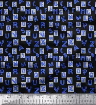 Soimoi черный поли креп ткань алфавит текст декор ткань напечатанный метр 42 дюйма 42 Inch Wide - Poly Crepe чёрный